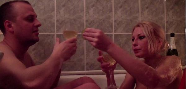  Romantic couple taking bath with wine and enjoying fuck